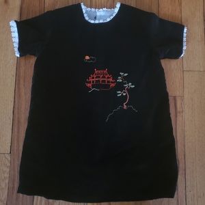 Vintage 60s Baby Velvet Bonsai Pagoda Asian Dress